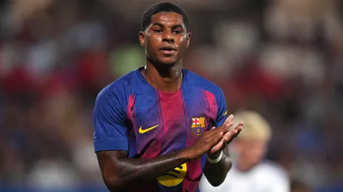 Marcus Rashford em campo pelo Barcelona. Foto: Alex Caparros/Getty Images
