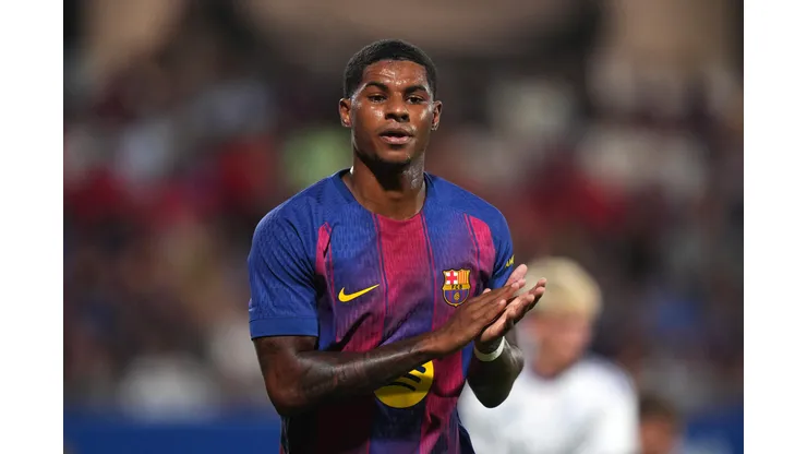 Marcus Rashford em campo pelo Barcelona. Foto: Alex Caparros/Getty Images