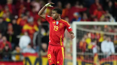VALENCIA, SPAIN – MARCH 23: Lamine Yamal of Spain celebrates scoring his team's third goal during the UEFA Nations League Quarterfinal Leg Two match between Spain and Netherlands at Mestalla Stadium on March 23, 2025 in Valencia, Spain. (Photo by Aitor Alcalde/Getty Images)
