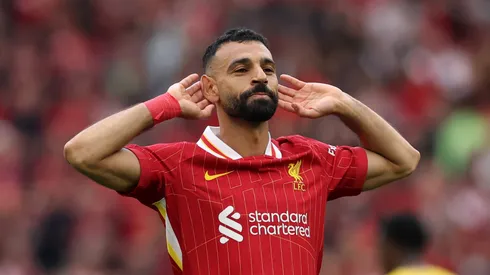 Salah comemorando gol pelo Liverpool. Foto: Carl Recine/Getty Images
