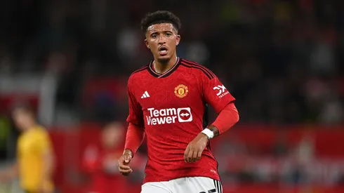 Sancho em ação com a camisa do Manchester United (Foto: Gareth Copley/Getty Images)