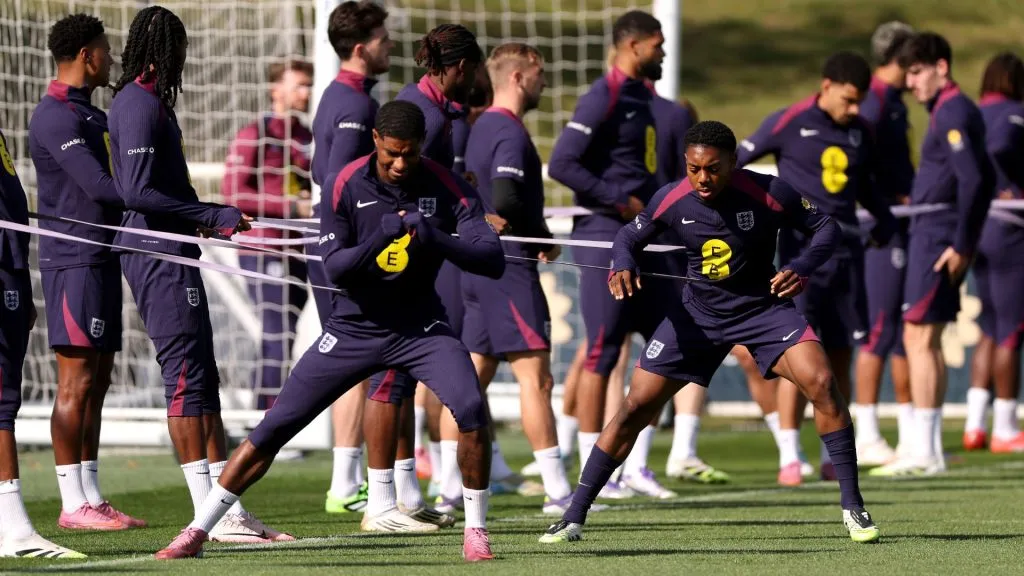 Rashford e Lewis-Skelly durante treinamento da seleção inglesa (Foto: Jack Thomas/Getty Images)