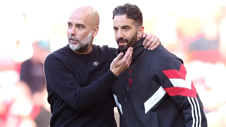 Pep Guardiola e Ruben Amorim juntos. (Foto: Michael Steele/Getty Images)