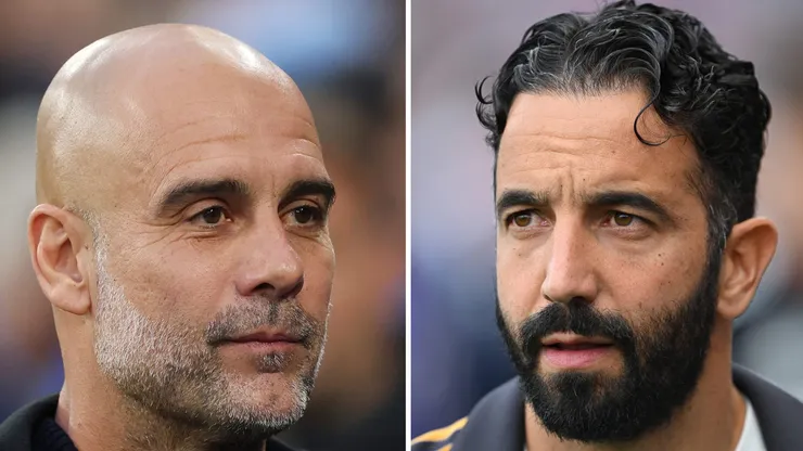 Guardiola, treinador do Manchester City (Foto: Carl Recine/Getty Images) Amorim, técnico do Manchester United (Foto: Mike Hewitt/Getty Images)