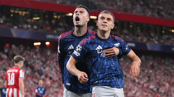 Martinelli e Trossard. celebram segundo gol do Arsenal (Foto: David Ramos/Getty Images)