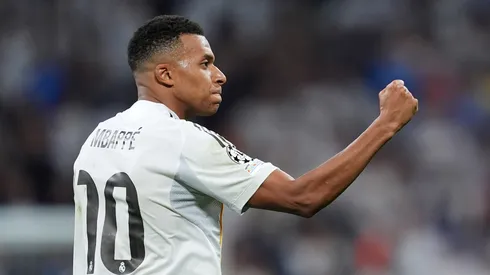 Mbappé comemorando gol pelo Real Madrid. Foto: Mateo Villalba Sanchez/Getty Images