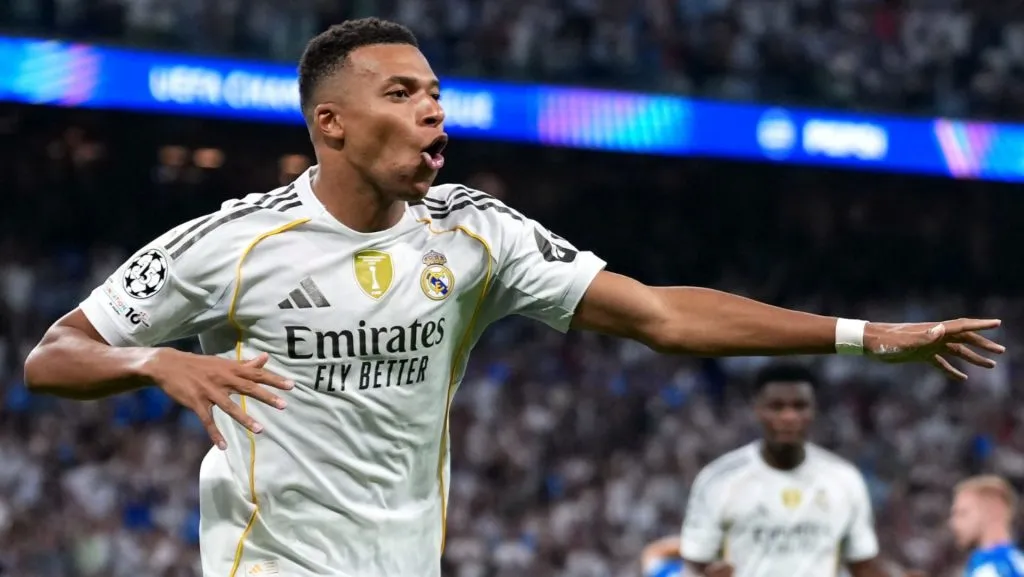 Mbappé comemora a vitória do Real Madrid. Foto: Mateo Villalba Sanchez/Getty Images