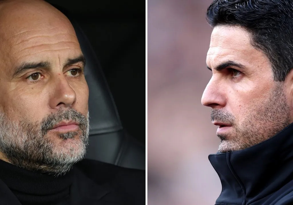 Guardiola (esquerda) e Mikel Arteta (direita), do Arsenal. Treinador do City comentou que se ele ganhar a Liga, não será porque trabalhou muito, mas porque gastou muito. (Foto: Clive Brunskill/Getty Images) e (Foto: Julian Finney/Getty Images)