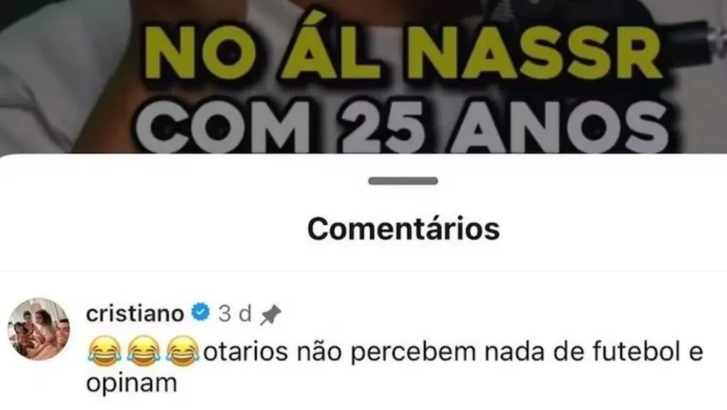 Comentário de Cristiano Ronaldo na página do podcast. Foto: reprodução