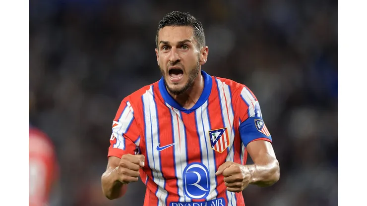 Koke, do Atlético de Madrid, reage durante a partida da LaLiga entre Real Sociedad e Atlético de Madrid na Reale Arena, em 6 de outubro de 2024, em San Sebastián, Espanha. Foto: Maple/Getty Images