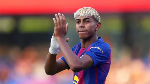 Lamine Yamal durante jogo contra o Como, pelo Troféu Joan Gamper (Foto: Alex Caparros/Getty Images)