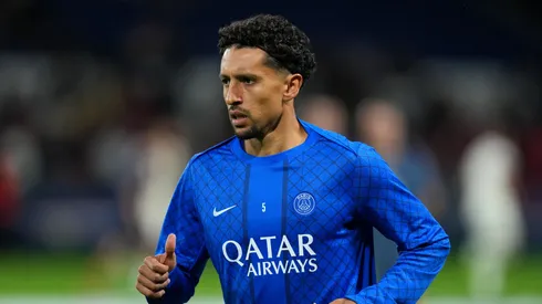 Marquinhos durante aquecimento em jogo contra a Atalanta na Champions (Foto: Franco Arland/Getty Images)