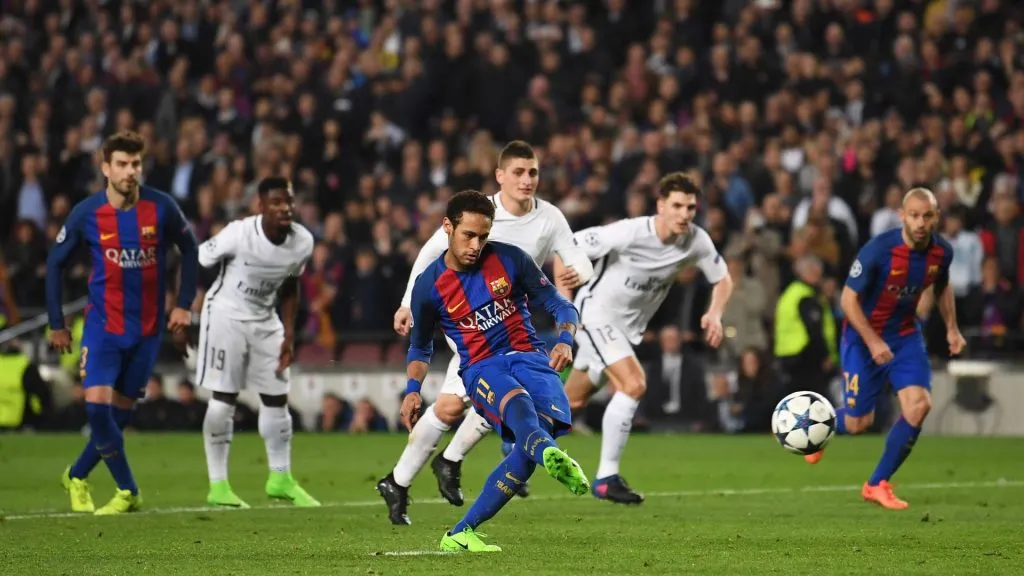 Neymar durante jogo contra o PSG, pela Champions (Foto: Laurence Griffiths/Getty Images)