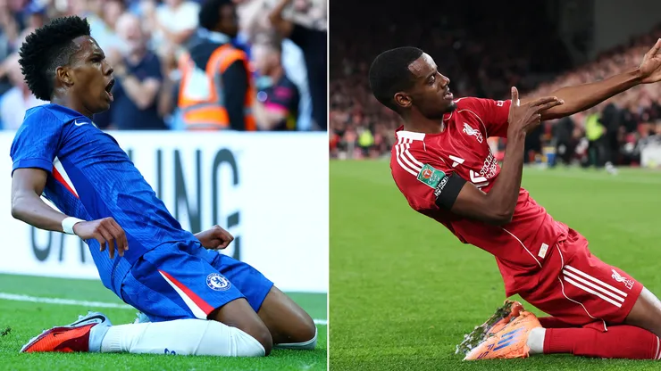 Estêvão, do Chelsea (esquerda - Foto: Bryn Lennon/Getty Images) e Alexader Isak, do Liverpool (direita - Foto: Stu Forster/Getty Images)