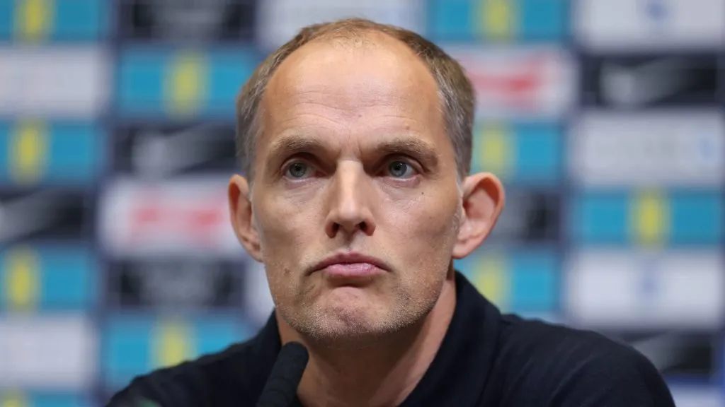 O técnico da Inglaterra, Thomas Tuchel, não convocou Jude Bellingham e Cole Palmer, craques de Real Madrid e Chelsea respectivamente (foto: Richard Pelham/Getty Imagens)