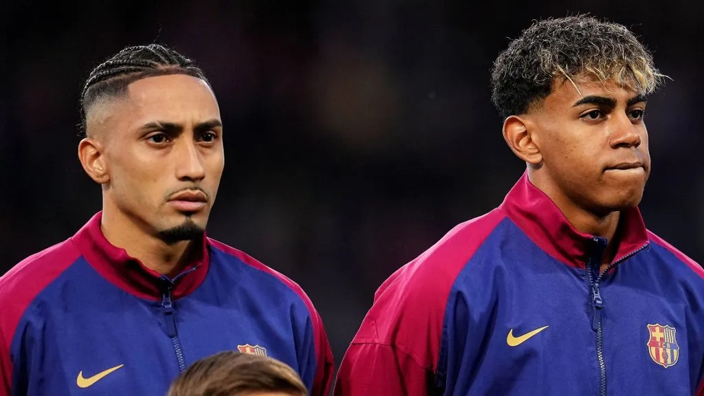 Raphinha e Lamine Yamal. (Foto: Aitor Alcalde/Getty Imagens)