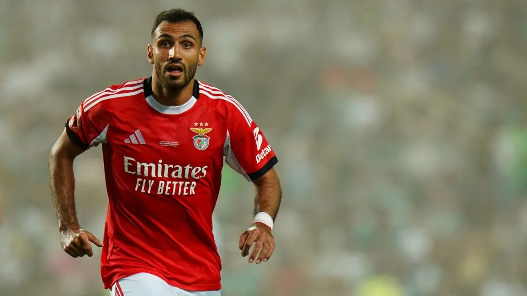 Vangelis Pavlidis do Benfica durante o jogo da Supertaça de Portugal. Foto: Gualter Fatia/Getty Images