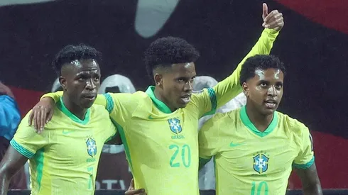 Vini Jr, Estêvão e Rodrygo, jogadores da Seleção Brasileira (Foto: Chung Sung-Jun/Getty Images)