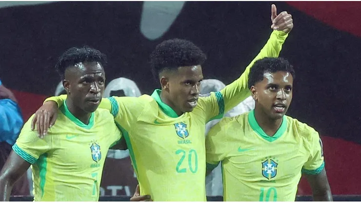 Vini Jr, Estêvão e Rodrygo, jogadores da Seleção Brasileira (Foto: Chung Sung-Jun/Getty Images)