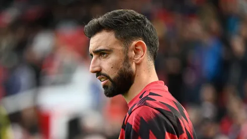 Bruno Fernandes, do Manchester United, não conversa com futebol árabe. (Photo by Gareth Copley/Getty Images)