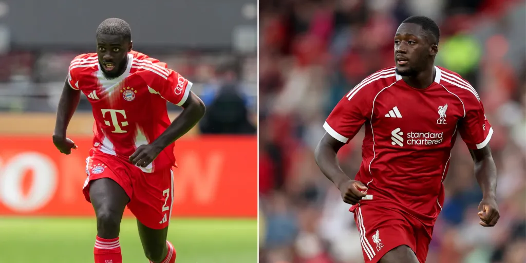 Upamecano, do Bayern de Munique (Foto: Dylan Buell/Getty Images) e Ibrahima Konaté, defensor do Liverpool (Foto:&nbsp;Carl Recine/Getty Images). Dupla esteve na mira da diretoria do Real Madrid, e segundo os portais TEAMtalk e E-Noticies, Konaté estaria incomodado com o fato do clube espanhol ter colocado Upamecano como uma ‘prioridade’.