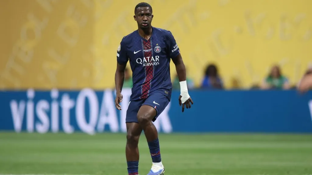 William Pacho, zagueiro do PSG. Foto: Alex Grimm/Getty Images