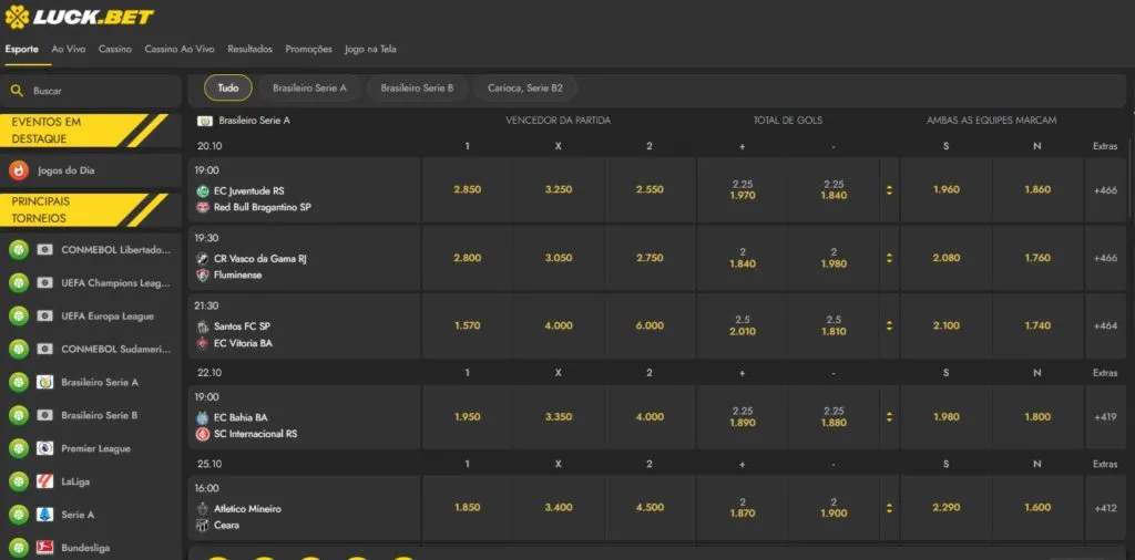 Luckbet tem os principais eventos esportivos para apostar (Reprodução)