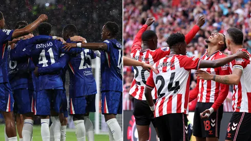 Jogadores do Chelsea (Foto: Justin Setterfield/Getty Images) e jogadores do Sunderland (Foto: Alex Livesey/Getty Images)