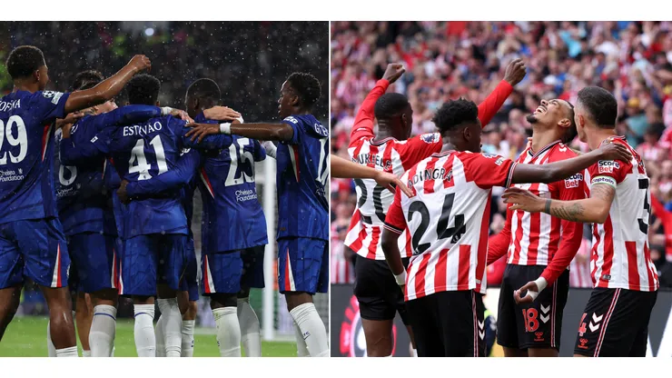 Jogadores do Chelsea (Foto: Justin Setterfield/Getty Images) e jogadores do Sunderland (Foto: Alex Livesey/Getty Images)