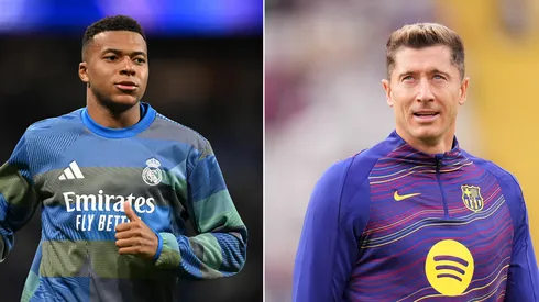 Mbappé (Foto: Denis Doyle/Getty Images) é o mais bem pago do elenco na lista em Real Madrid x Barcelona. Lewandowski segue o mesmo quesito no Barcelona (Foto:Alex Caparros/Getty Images)