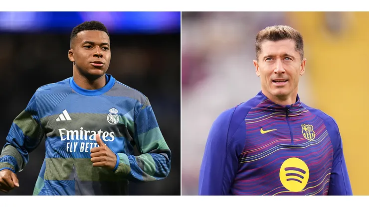 Mbappé (Foto: Denis Doyle/Getty Images) é o mais bem pago do elenco na lista em Real Madrid x Barcelona. Lewandowski segue o mesmo quesito no Barcelona (Foto:Alex Caparros/Getty Images)