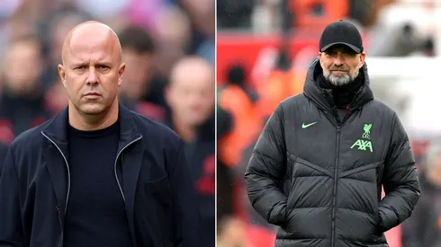 Jürgen Klopp, quando ainda estava do Liverpool (Foto: Michael Regan/Getty Images) e Arne Slot, treinador do time (Foto: Tom Dulat/Getty Images)
