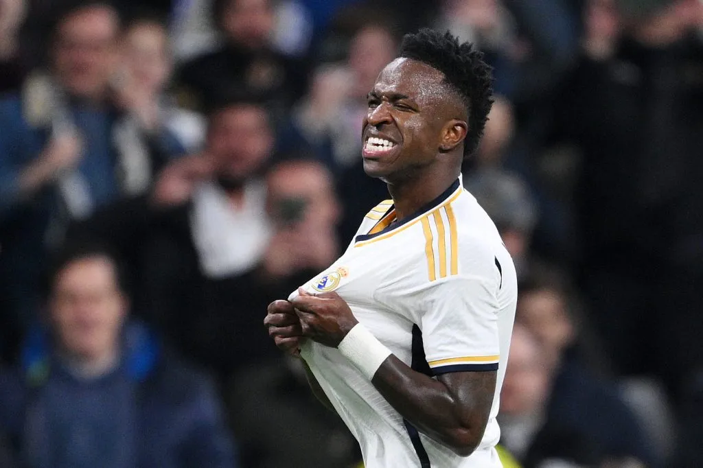 Vinicius Jr comemora gol pelo Real Madrid. Foto: David Ramos/Getty Images