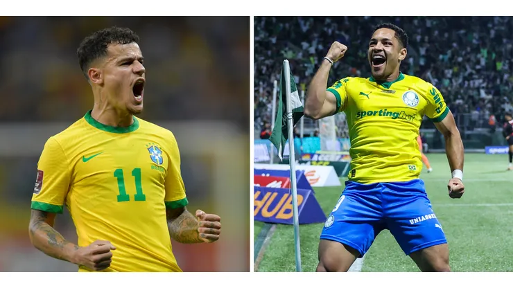 Philippe Coutinho, do Vasco, e Vítor Roque, do Palmeiras, devem surgir nesta lista do técnico Ancelotti na Seleção Brasileira, nesta segunda (03), segundo a ESPN (Fotos: Pedro Vilela/Getty Images e Alexandre Schneider/Getty Images)
