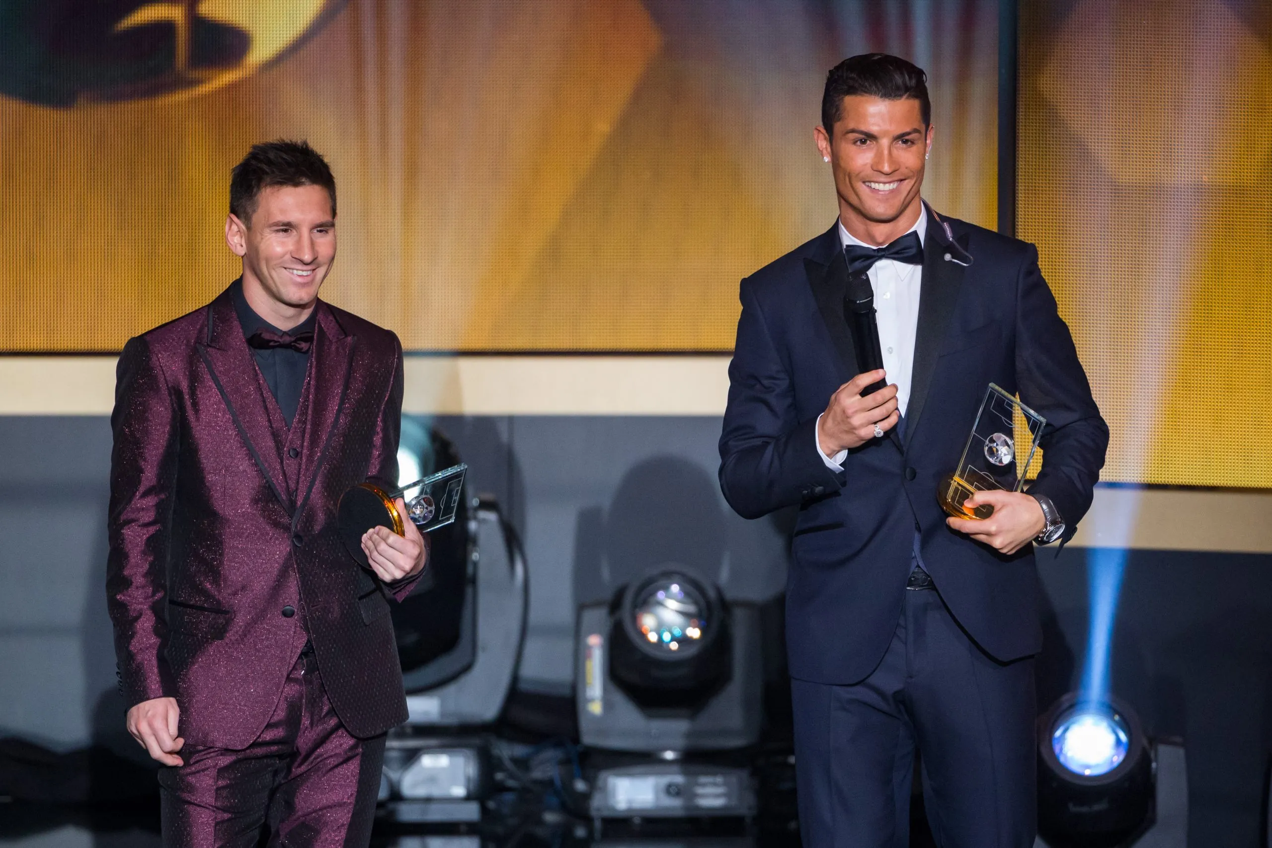 Messi e Criistiano Ronaldo na Bola de Ouro. (Foto: Philipp Schmidli/Getty Images)
