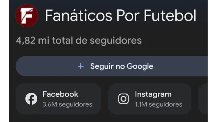 Perfil do Somos Fanáticos no Google Discover