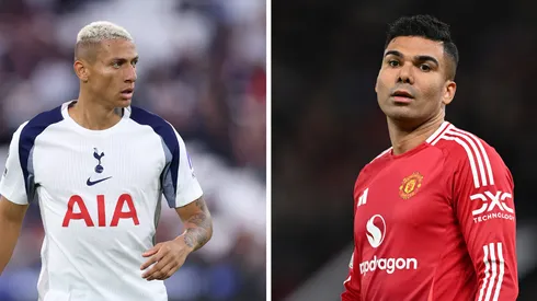 Richarlison, do Tottenham (Foto: Justin Setterfield/Getty Images) e Casemiro, do United (Foto: Gareth Copley/Getty Images)