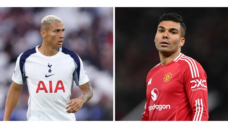 Richarlison, do Tottenham (Foto: Justin Setterfield/Getty Images) e Casemiro, do United (Foto: Gareth Copley/Getty Images)