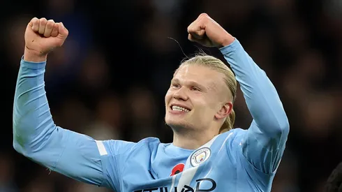 Haaland, centroavante do Manchester City, tem cláusulas em seu contrato que podem permitir uma transferência futura. Ele é alvo do Real Madrid (Foto: Michael Steele/Getty Images)