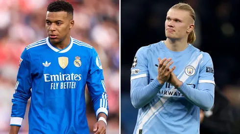 Mbappé x Haaland serão os novos Messi x Cristiano Ronaldo? Como eles mudam o esquema tático hoje. Foto Mbappé: Angel Martinez/Getty Images. Foto Haaland: Carl Recine/Getty Images