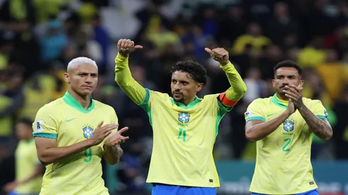 Marquinhos, da Seleção Brasileira, comemora vitória contra o Paraguai, nas Eliminatórias - Ricardo Moreira/Getty Images