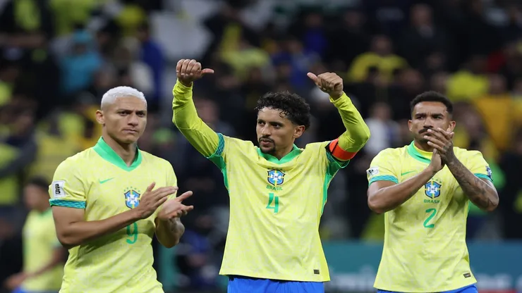 Marquinhos, da Seleção Brasileira, comemora vitória contra o Paraguai, nas Eliminatórias - Ricardo Moreira/Getty Images