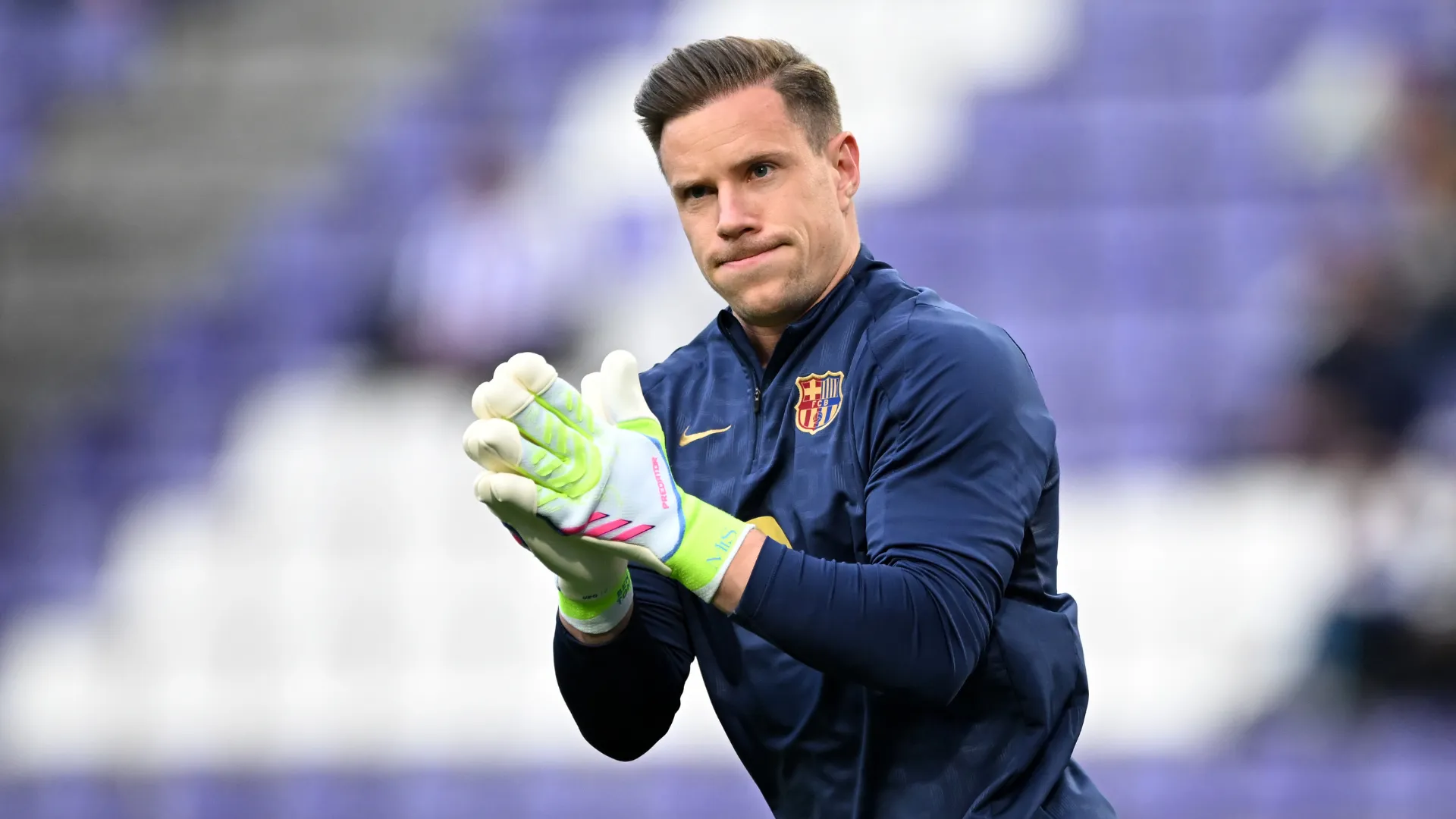 Ter Stegen durante aquecimento pelo Barcelona