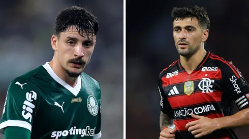 Piquerez, do Palmeiras e Arrascaeta, do Flamengo (Fotos: Buda Mendes/Getty Images). Final da Libertadores terá 19 jogadores estrangeiros dos dois elencos
