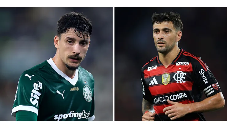 Piquerez, do Palmeiras e Arrascaeta, do Flamengo (Fotos: Buda Mendes/Getty Images). Final da Libertadores terá 19 jogadores estrangeiros dos dois elencos