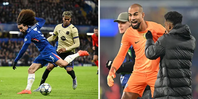 Jogadores em campo em Chelsea x Barcelona