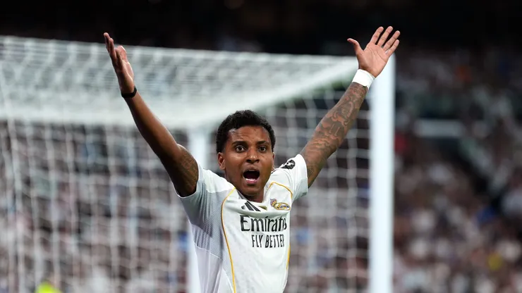 Rodrygo reclama durante jogo do Real Madrid (Angel Martinez/Getty Images)