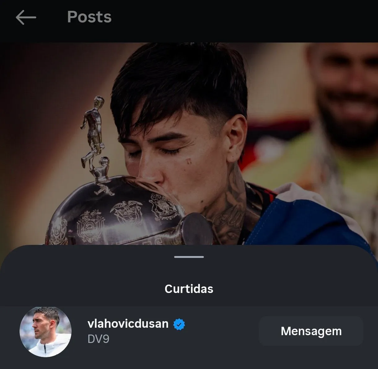 Vlahovic curte foto de jogadores do Flamengo após conquista da Libertadores