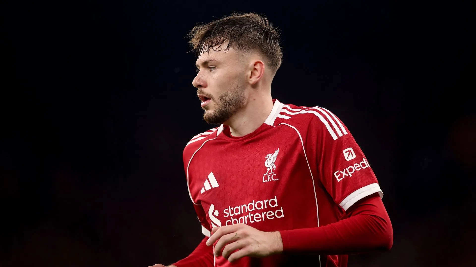 Conor Bradley em jogo do Liverpool (foto: Carl Recine/Getty Images)