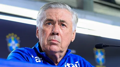 Ancelotti em entrevista coletiva com a Seleção Brasileira (Foto: Buda Mendes/Getty Images)